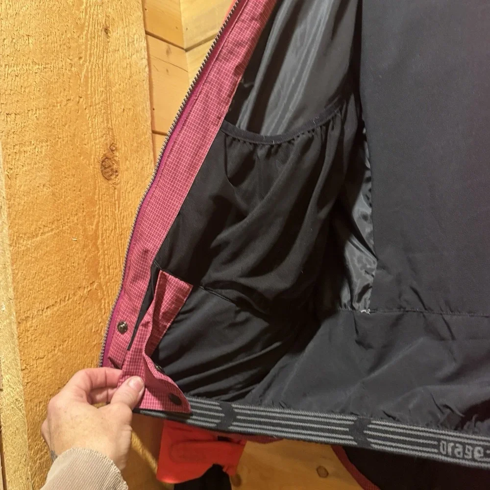 Orage Down Hooded Puffer Jacket Wmns Sm Red Pink &‎ Black Eyelet Zip Gorpcore